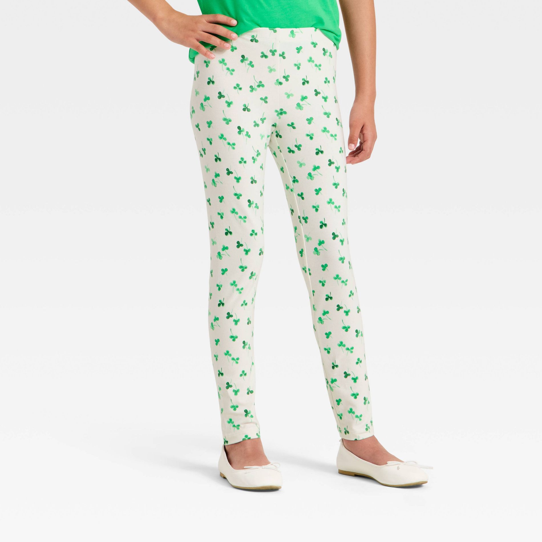Girls' Shamrock Printed Leggings - Cat & Jack™ Cream