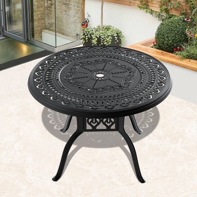 NicBex 39.37" Outdoor Dining Table,Round Patio Table with Black Frame and Umbrella Hole for 4 Chairs,Outdoor Furniture,Black