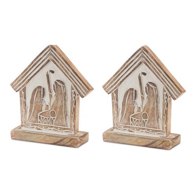 Melrose Wood Carved Nativity Barn (Set of 2)