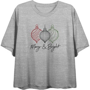 Merry & Bright Christmas Ornaments Line Art Women's Crew Neck Short Sleeve Crop Tee - 1 of 3