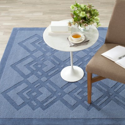 Ivory Diamond Hand-Knotted Wool Rug - Easy Care, Rectangular 5'x8'