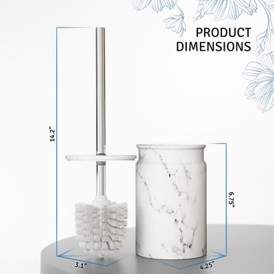 White Marble Toilet Brush and Holder Set with Metal Handle