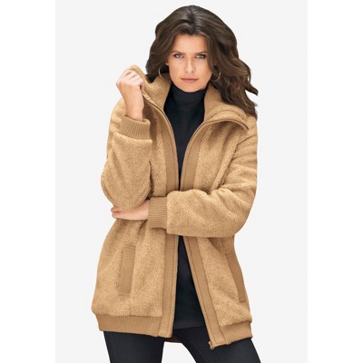 Roaman's Women's Plus Size Mid Weight Teddy Bomber Coat