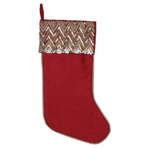 FIONECA The Holiday Aisle? 19" Red Chevron Sequin Christmas Stocking - 1 of 4