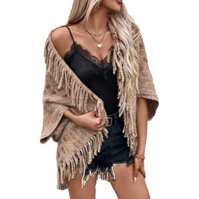 Coolmee Women's Tassel Hem Long Cardigan Sweater Knitwer Fashion Casual Pullover Coat