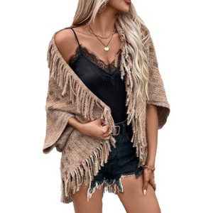 Coolmee Women's Tassel Hem Long Cardigan Sweater Knitwer Fashion Casual Pullover Coat - 1 of 4