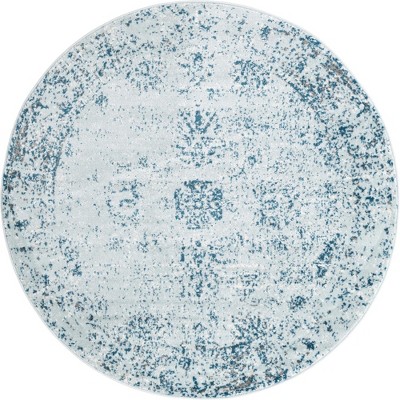 Sofia Light Blue and Ivory Round Floral Area Rug