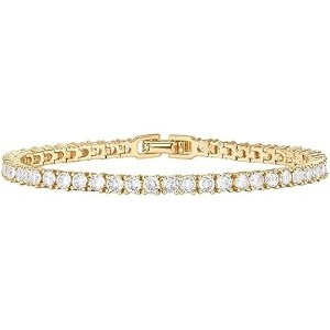 14K Gold Plated Cubic Zirconia Tennis Bracelet, Adjustable 6.5-7.5 Inch - 1 of 4
