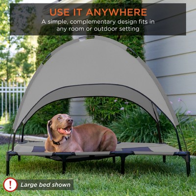 Large Gray Elevated Outdoor Mesh Pet Cot with Canopy