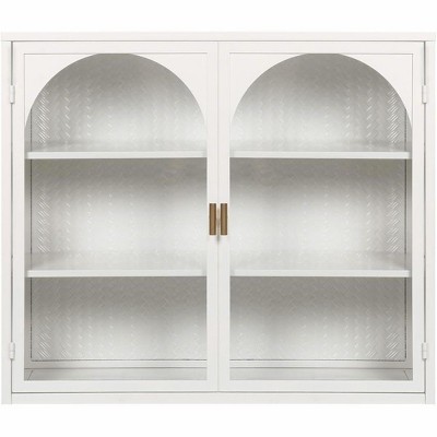 Acekool Wall-Mounted Double Glass Door Cabinet, Adjustable Shelves Storage for Kitchen, Bathroom, Living Room, Office, Pantry Organizer, White