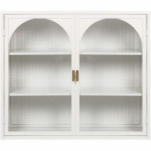 Acekool Wall-Mounted Double Glass Door Cabinet, Adjustable Shelves Storage for Kitchen, Bathroom, Living Room, Office, Pantry Organizer, White - 1 of 4