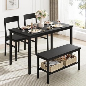 4-Piece Dining Set with Bench - Kitchen Table & Chairs for 4, Modern Metal Frame Dining Room Furniture Set ,black - 1 of 4