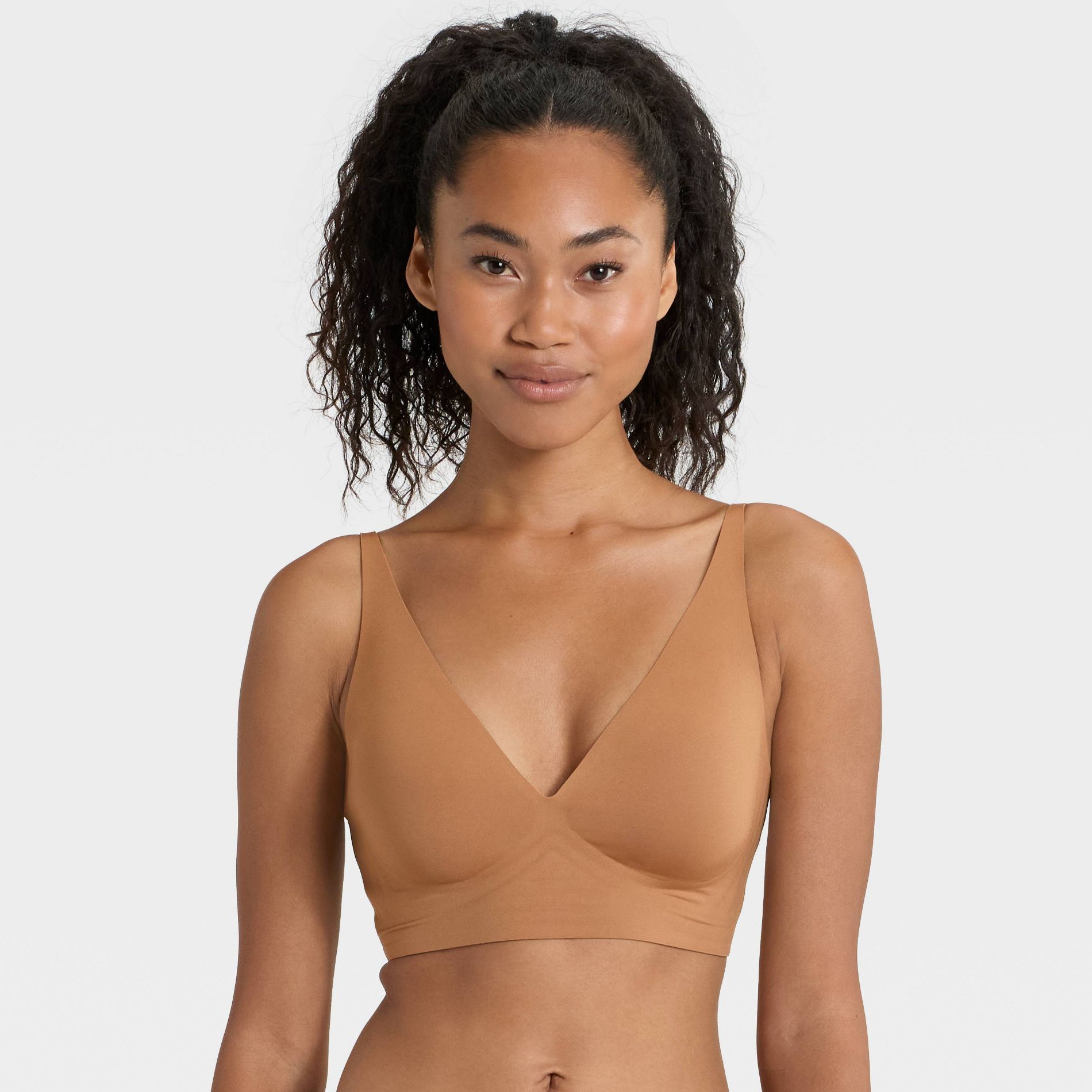 Women's Luxury Collection Removeable Pad Longline Plunge Bralette - Auden™ Caramel S