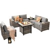 Marlton 7pc Wicker Outdoor Patio Furniture Set Conversation Sofa Set with a Fire Pit and Cushions - 2 of 4