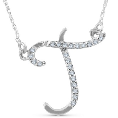  Pompeii3 1/4ct Diamond "T" Initial Pendant 18" Necklace 14K White Gold 