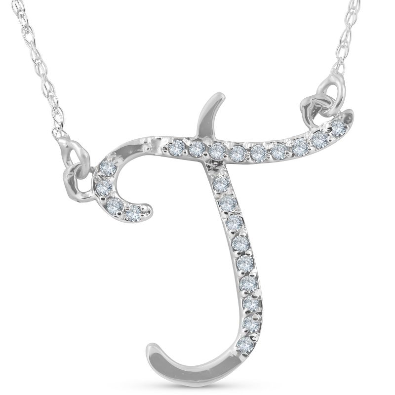 Pompeii3 1/4ct Diamond "T" Initial Pendant 18" Necklace 14K White Gold, 1 of 4