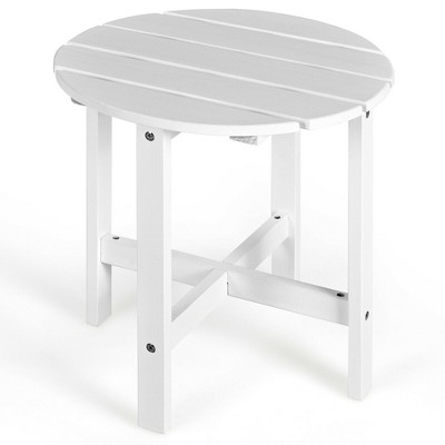 Costway 18'' Patio Round Side End Coffee Table Wooden Slat Garden Deck