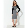 Allegra K Women's Vintage Houndstooth Square Neck Contrast Long Sleeve Midi Bodycon Dress - 2 of 4