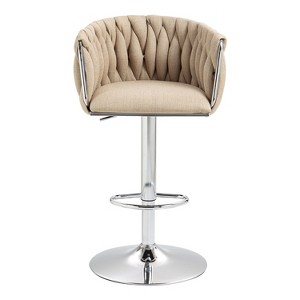 OUTSUPPLY Set of 2 Swivel Bar Stools, 360° Adjustable Height Counter Chairs with Woven Back & Footrest, Silver Chrome Kitchen Island Stools - 1 of 4