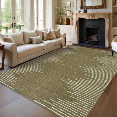 Modern Geometric Striped Area Rug Low Pile Non Slip Farmhouse Carpet