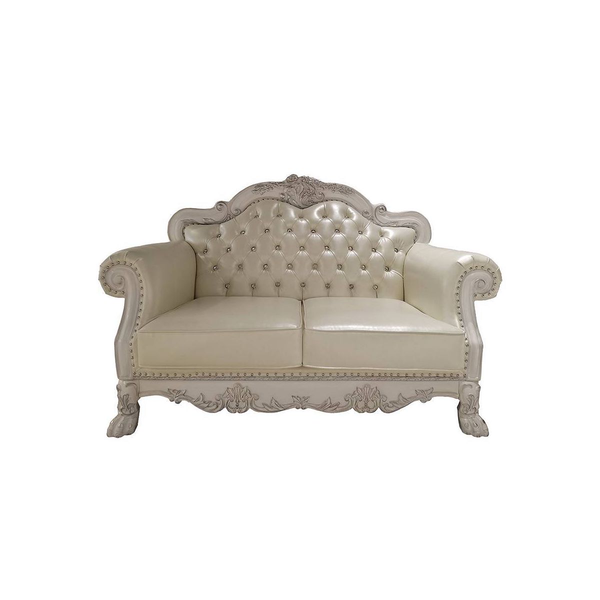63.7" Dresden Sofa Leather Aire, Bone White Finish with Nailhead Trim - Acme Furniture