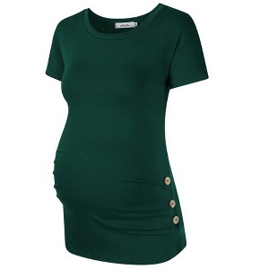 Maternity Shirt Side Button and Ruched Maternity Tunic Tops Maternity Short Sleeve - 1 of 1