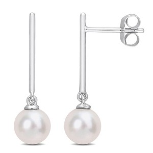 EVERLY JEWELRY | 10k White Gold 6 - 6.5 MM Cultured Freshwater Pearl Dangle Drop Earrings - 1 of 4