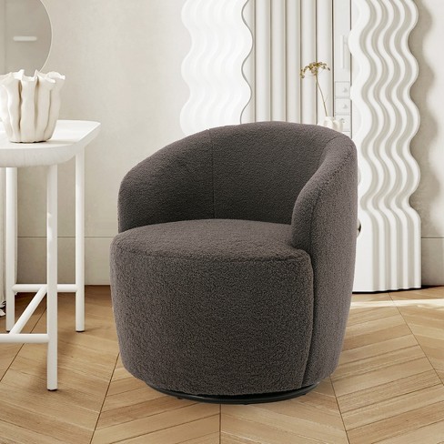 360 Swivel 25.60 Wide Soft Touch Modern Teddy Tiny Charcoal Upholstered Barrel Varity Chairs The Pop Maison