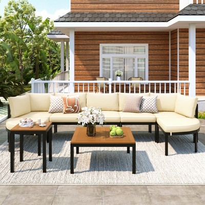 9 PCS Outdoor Sectional Sofa Set Patio Seating Group Outdoor Conversation Set Modular Garden Furniture Set with Table & Cushions - ModernLuxe