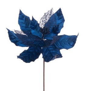 Vickerman 11" Velvet and Glitter Mesh Poinsettia Flower on Steem - 1 of 1