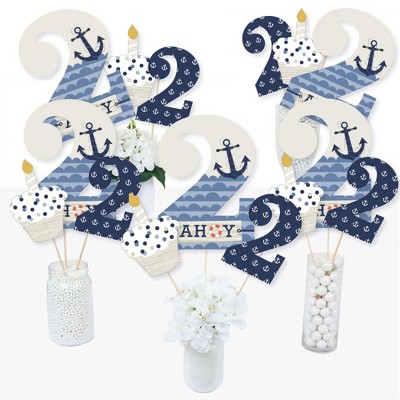 Big Dot of Happiness 2nd Birthday Ahoy - Nautical - Second Birthday Party Centerpiece Sticks - Table Toppers - Set of 15