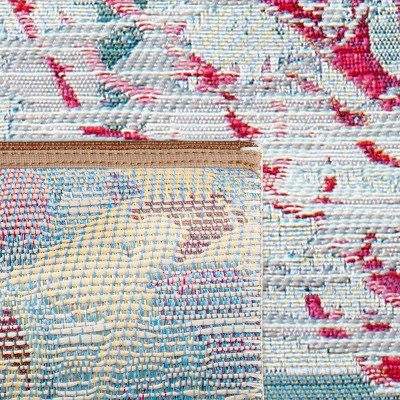 Tropical Bliss Teal & White Flat-Woven Outdoor Rug 8' x 10'