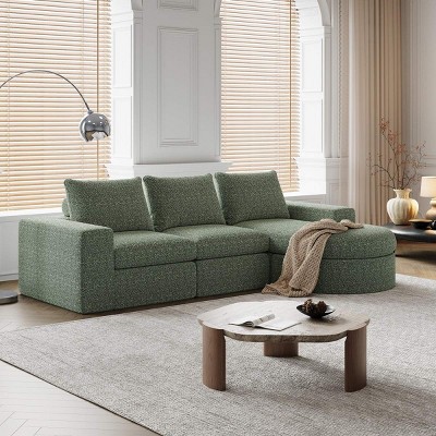 Modern Curved Chenille Sectional Sofa with Chaise Lounge, Convertible L-Shaped 3-Seat Modular Couch for Living Room & Bedroom–The Pop Home