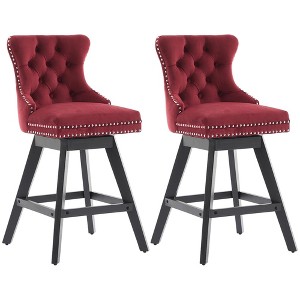 QingMoon Swivel Velvet Bar Stools Set of 2, Modern Counter Height Chairs with Button Tufted Back and Rivet Trim for Kitchen Island, Pub - 1 of 4