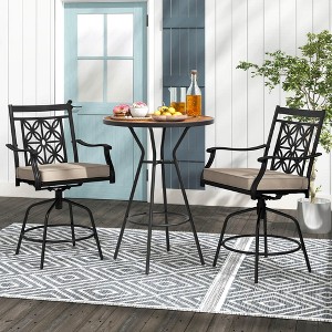 Costway Outdoor 360°Swivel Bar Stools Set of 2 with Seat Cushions High Back & Armrests - 1 of 4