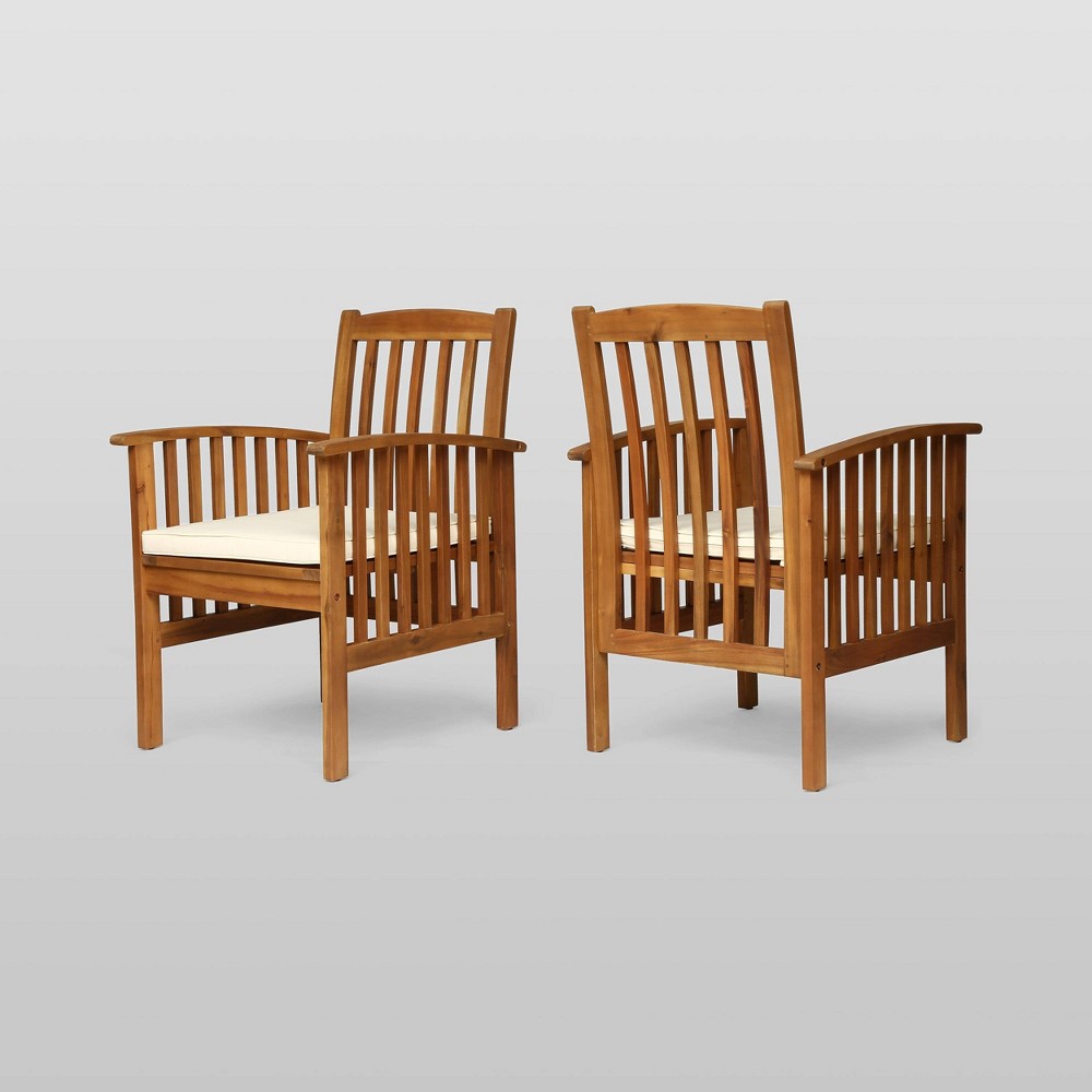 Photos - Garden Furniture Casa 2pk Acacia Dining Chairs - Brown/Cream - Christopher Knight Home