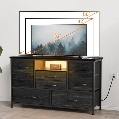 Whizmax 8 Dresser TV Stand with Power Outlet & LED for 55'' TV, Long Dresser for Bedroom with 8 Deep Drawers, Console Table for Living Room, Entryway