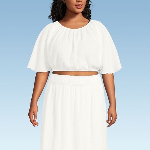 Lands' End Women's Cotton Gauze Dolman Sleeve Crop Cover Up Top - 1 of 4