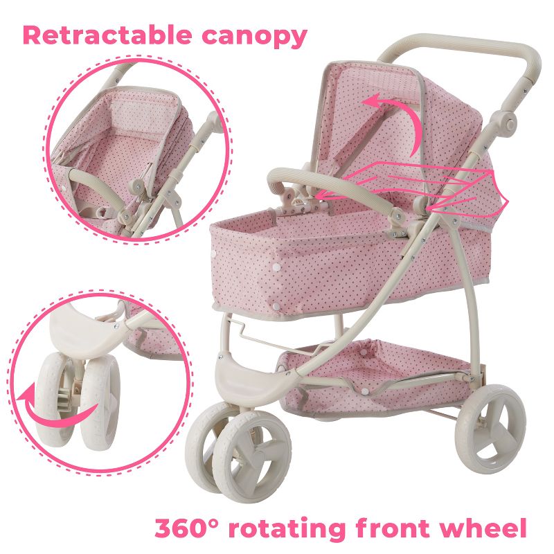 Olivia's Little World 2-in-1 Convertible Buggy-Style Doll Stroller, Pink/Gray, 4 of 14