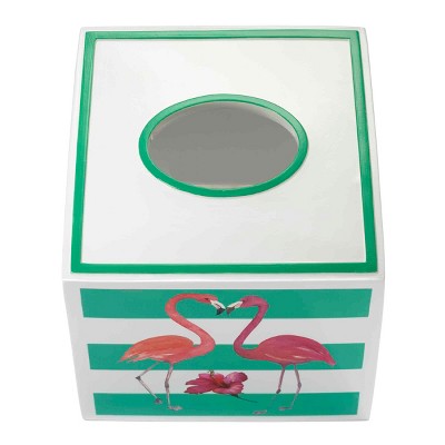 Flamingo Paradise Green and White Resin Tissue Cover