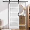 Karl Home 30 in. x 84 in. 5 Lite Tempered Frosted Glass White Primed Glass Sliding Wood Barn Door with Hardware Kit - 4 of 4