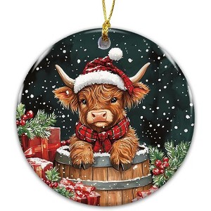 Lomsoe Cow Christmas Ornament Farm Animal Ceramic Ornament Rustic Farmhouse Holiday Decor Cow Gift for Animal Lovers Country Christmas Tree Decor - 1 of 1