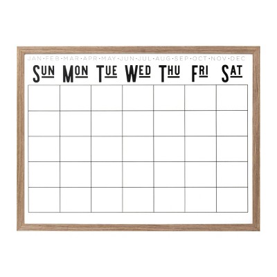 25" x 19" Monthly Day Planning Framed Dry Erase Calendar Natural Woodgrain - Sheffield Home