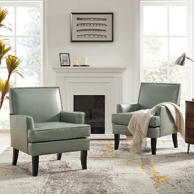 Set of 2 Wooden Upholstered Accent Chair Celadon Armchair | ARTFUL LIVING DESIGN