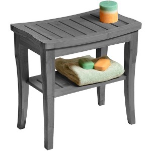 Bamboo Shower Bench Spa Stool - Wood 2-Tier Seat, Foot Rest Shaving Stool with Non-Slip Feet + Storage Shelf - Seat Organizer for Bathroom Living Room - 1 of 4