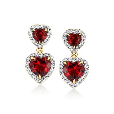 Ross-Simons 2.40 ct. t.w. Garnet and .60 ct. t.w. White Zircon Heart Drop Earrings in 18kt Gold Over Sterling