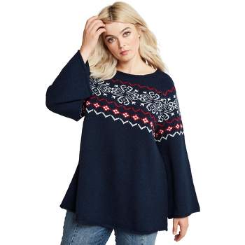 ellos Women's Plus Size Patterned A-line Sweater