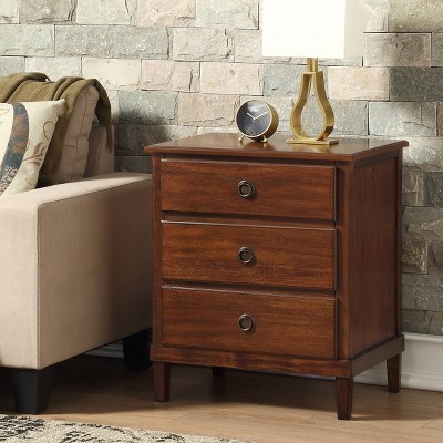 Cambridge Brown Acacia Veneer 3-Drawer Nightstand