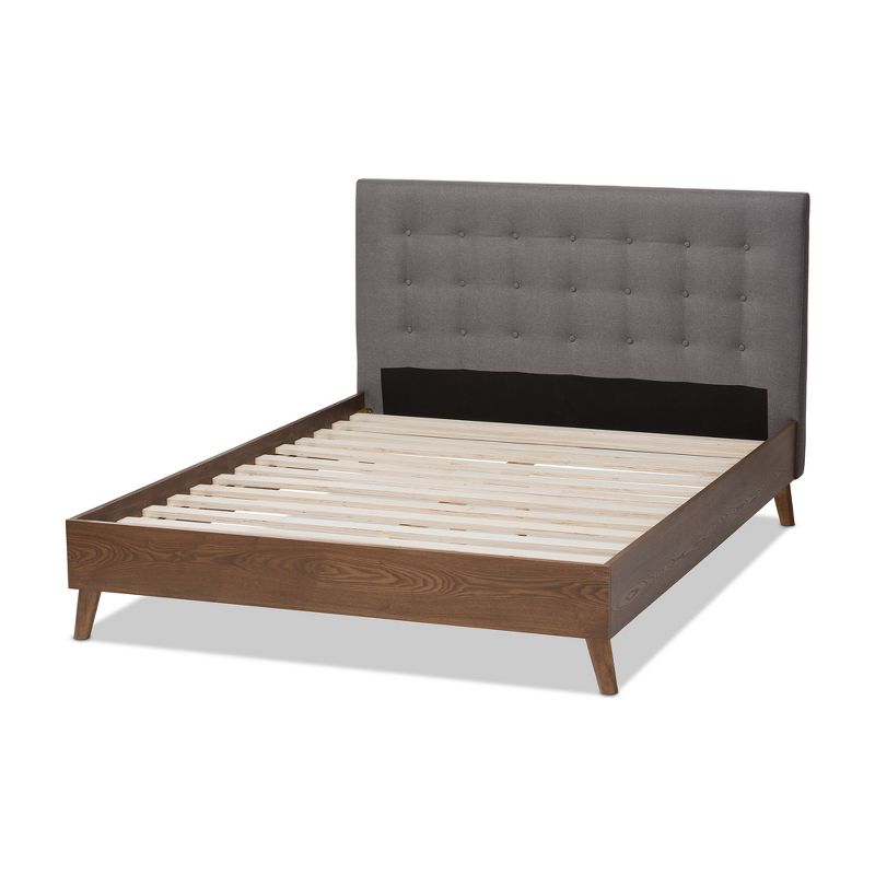 King Alinia Mid Century Retro Modern Fabric Upholstered Walnut Wood Platform Bed - Baxton Studio, 4 of 10
