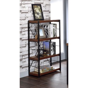 VYNXARIA Weathered Oak and Black 3-Shelf Bookcase - Rustic Charm Meets Modern Design - 1 of 4